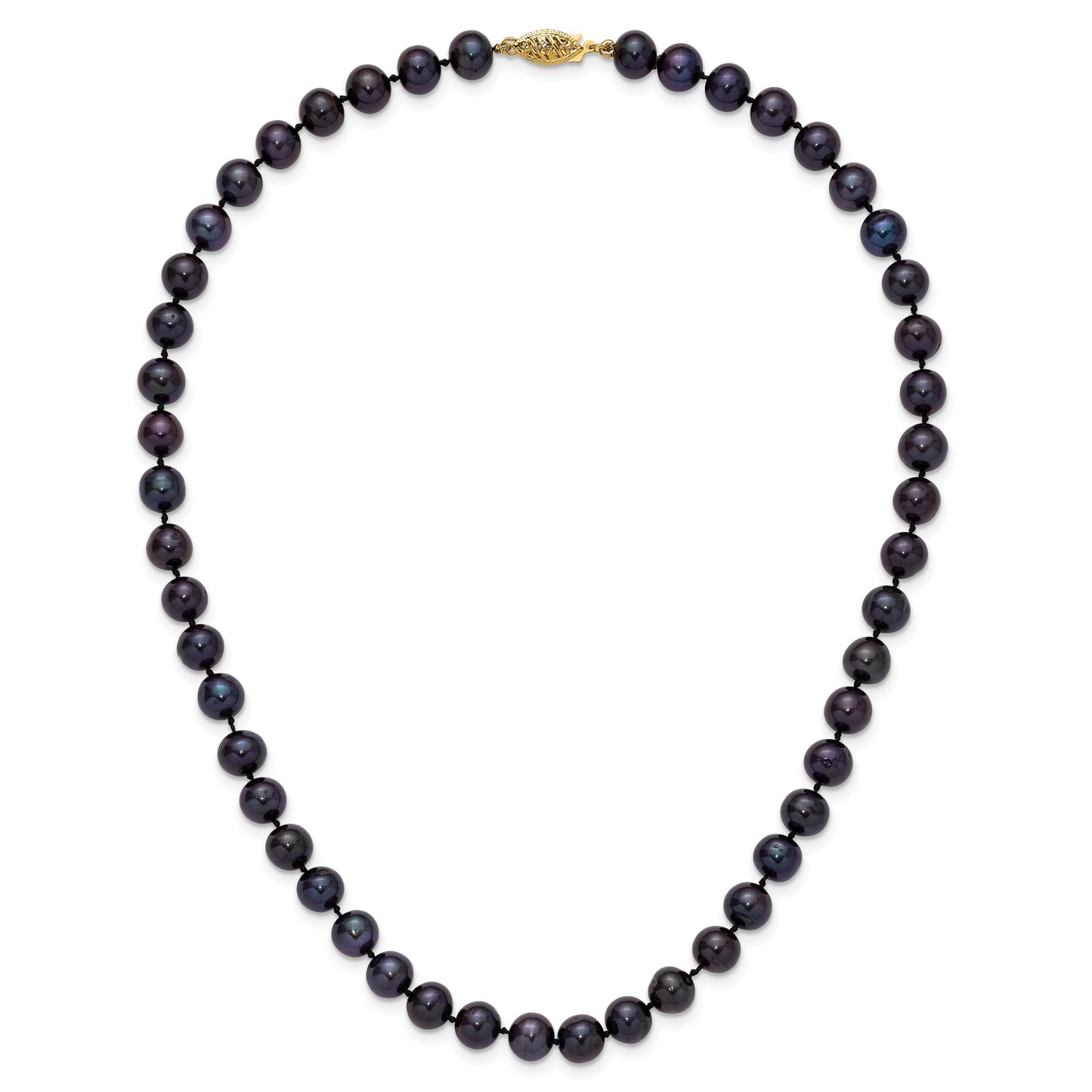 14k 7-8mm Black Near-Round Freshwater Cultured Pearl 16 inch Necklace