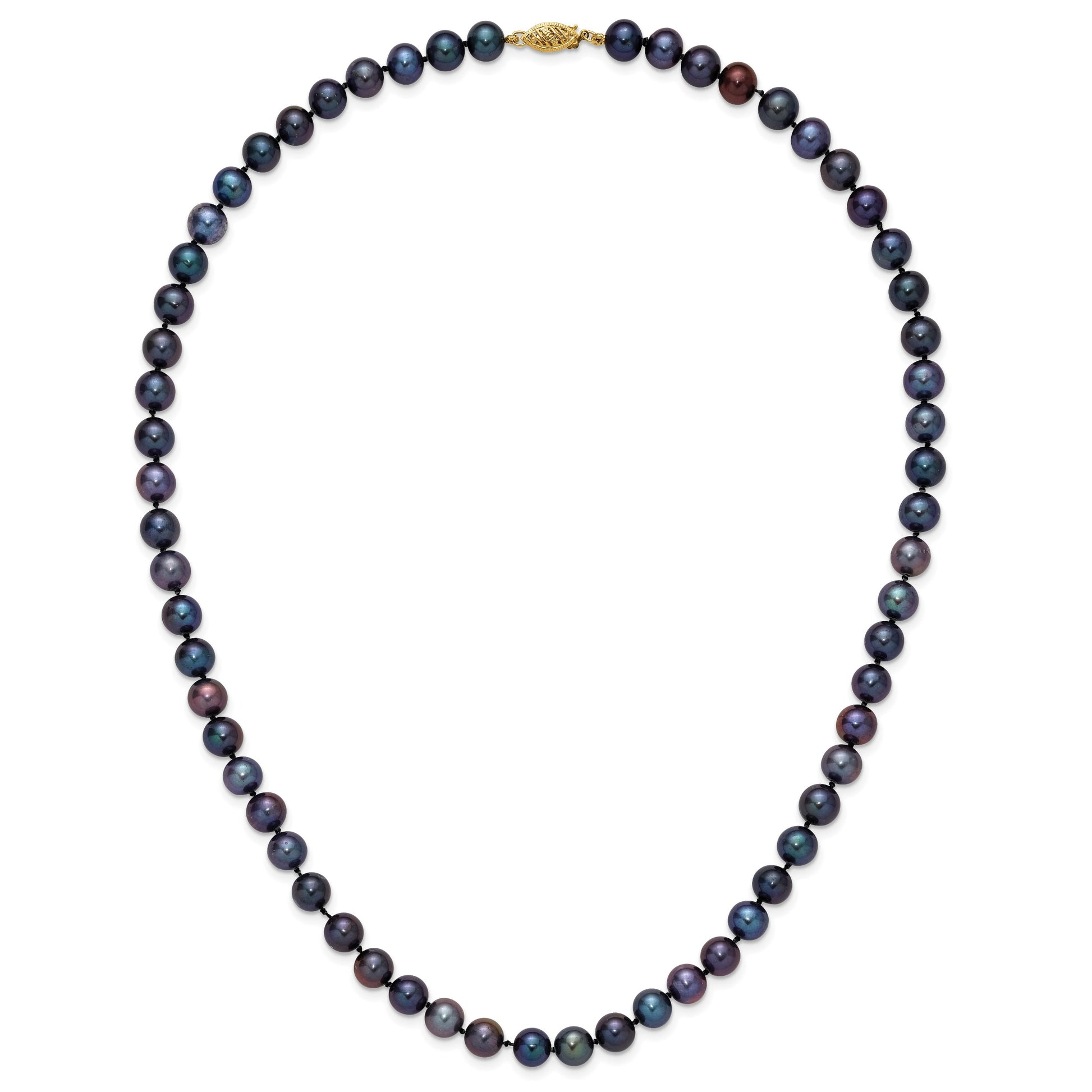 14k 7-8mm Black Near-Round Freshwater Cultured Pearl 20 inch Necklace