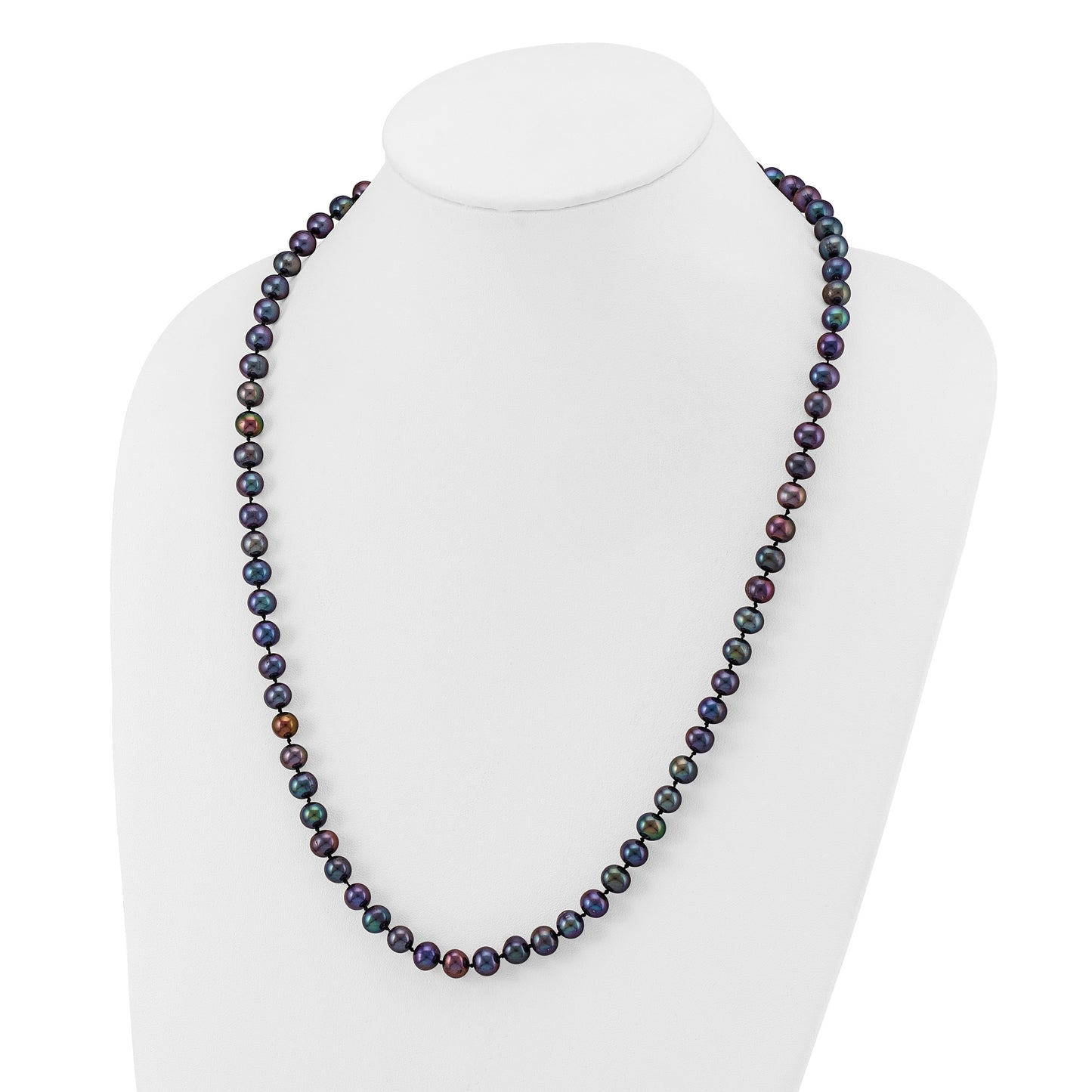 14k 7-8mm Black Near-Round Freshwater Cultured Pearl 24 inch Necklace