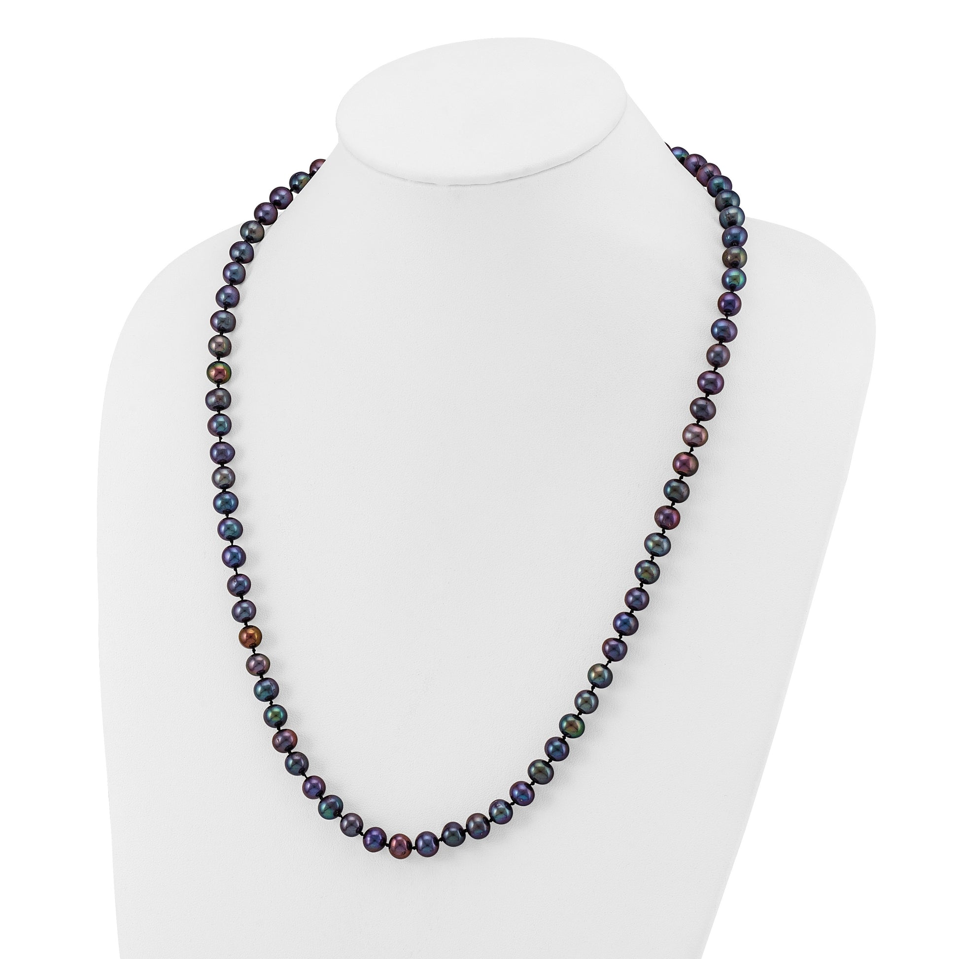 14k 7-8mm Black Near-Round Freshwater Cultured Pearl 24 inch Necklace