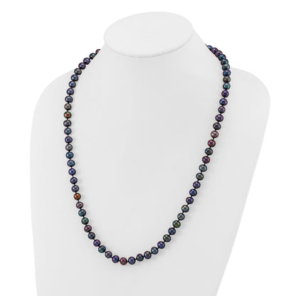 14k 7-8mm Black Near-Round Freshwater Cultured Pearl 24 inch Necklace