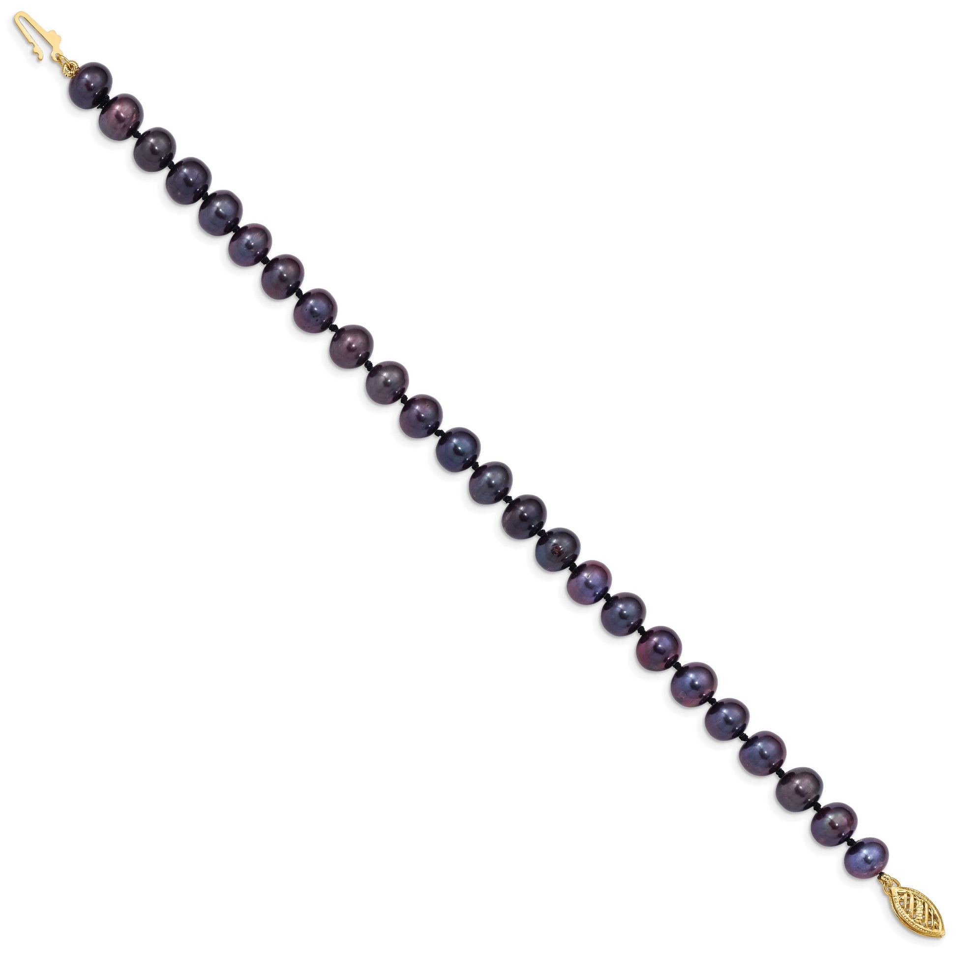 14k 7-8mm Black Near-Round Freshwater Cultured Pearl 7.5 inch Bracelet