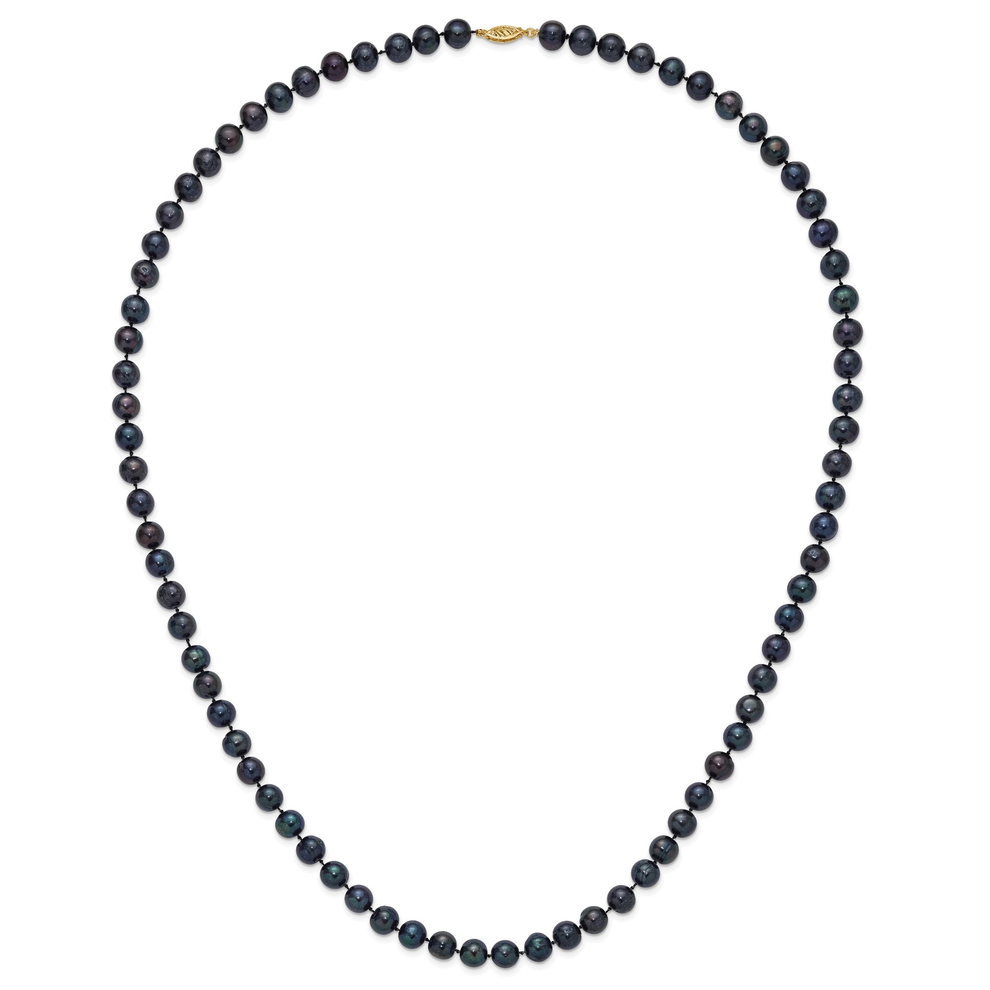 14k 8-9mm Black Near-Round Freshwater Cultured Pearl 28 inch Necklace