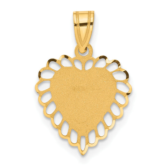 14K Polished and Satin Scalloped Border Engravable Heart Pendant