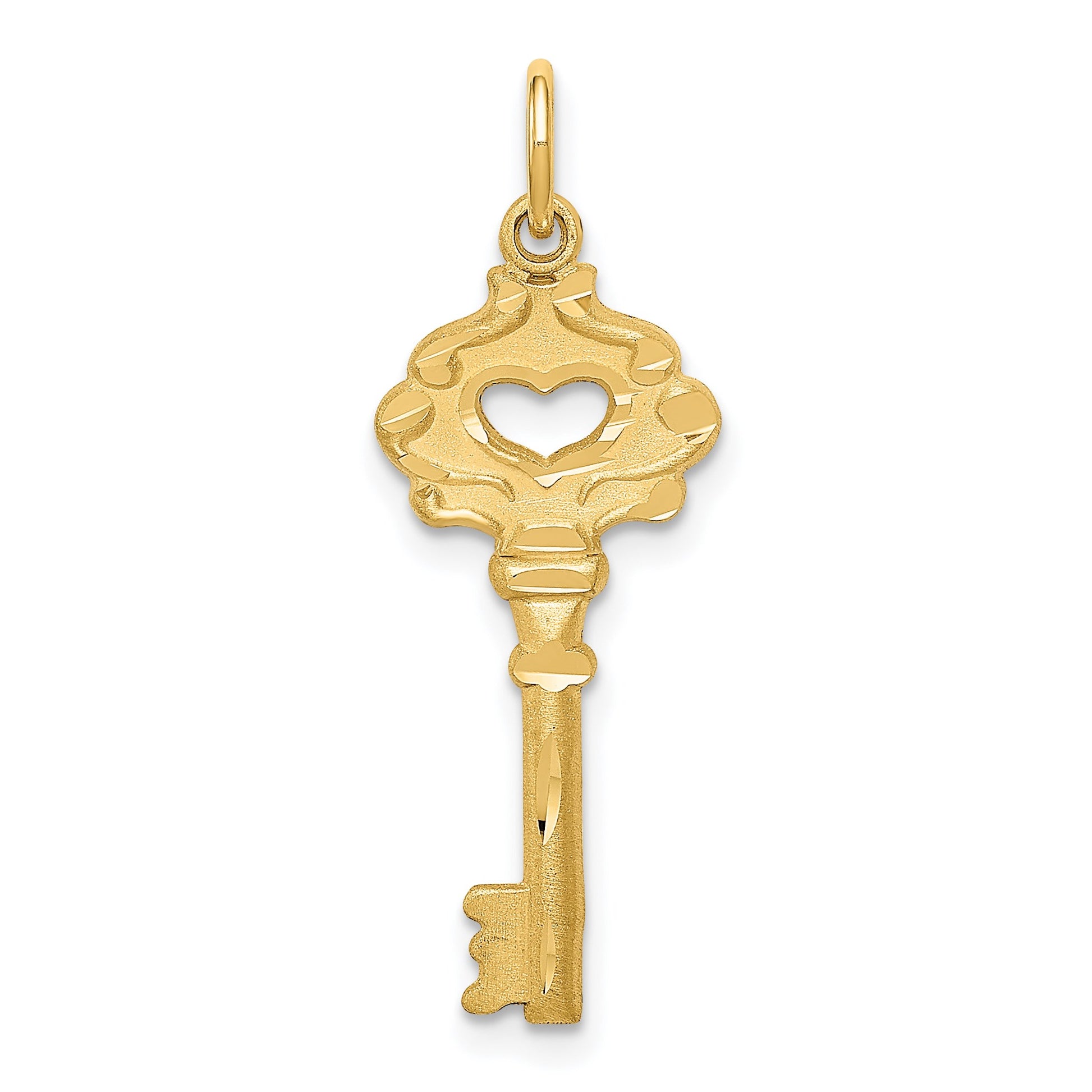 14K Polished Fancy Edge Heart Key Charm