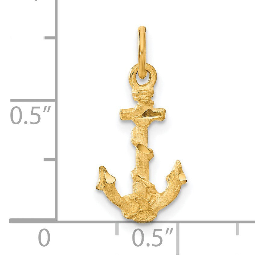 14k 3-D Satin Diamond-cut Anchor with Rope Charm