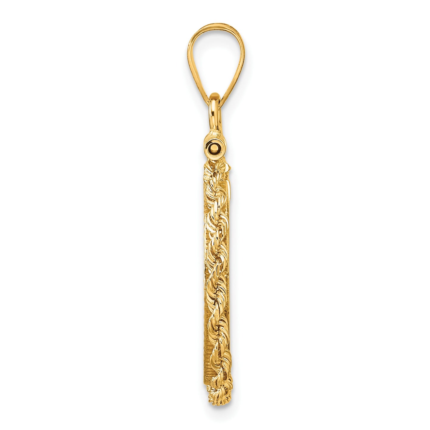 Wideband Distinguished Coin Jewelry 14k Polished Rope and Diamond-cut 16.5mm x 1.35mm Screw Top Coin Bezel Pendant