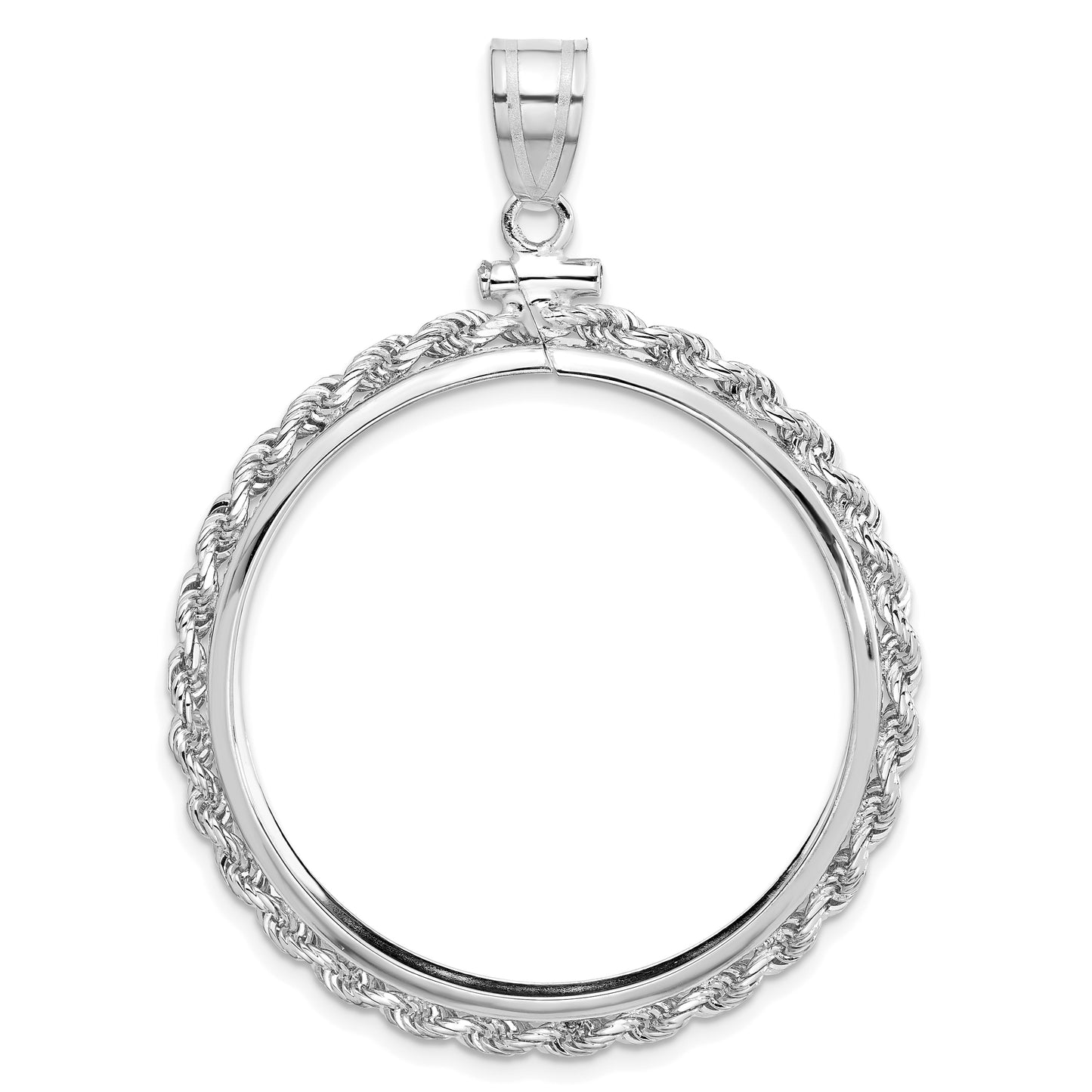 Wideband Distinguished Coin Jewelry 14k White Gold Polished Rope 32.7mm x 3.00mm Screw Top Coin Bezel Pendant