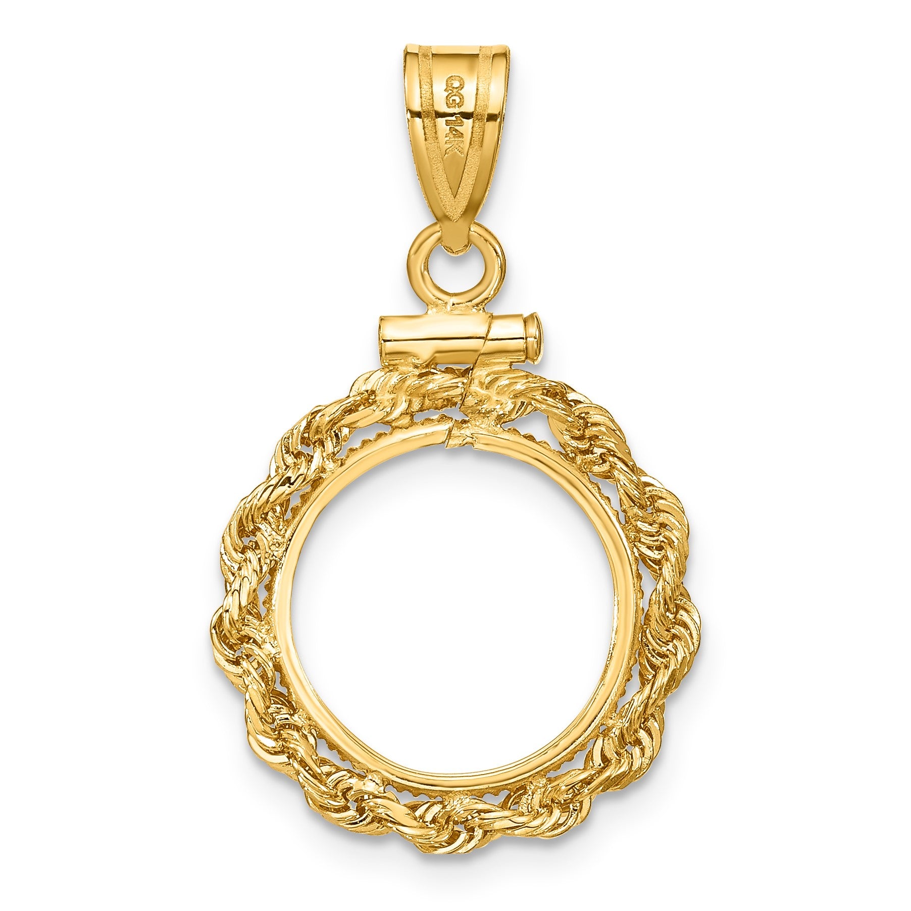 Wideband Distinguished Coin Jewelry 14k Polished Rope 13.0mm x 1.1mm Screw Top Coin Bezel Pendant