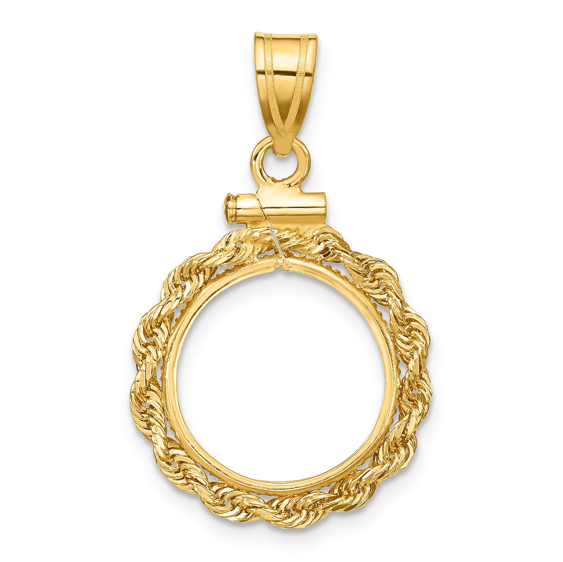 Wideband Distinguished Coin Jewelry 14k Polished Rope 14.0mm x 1.1mm Screw Top Coin Bezel Pendant