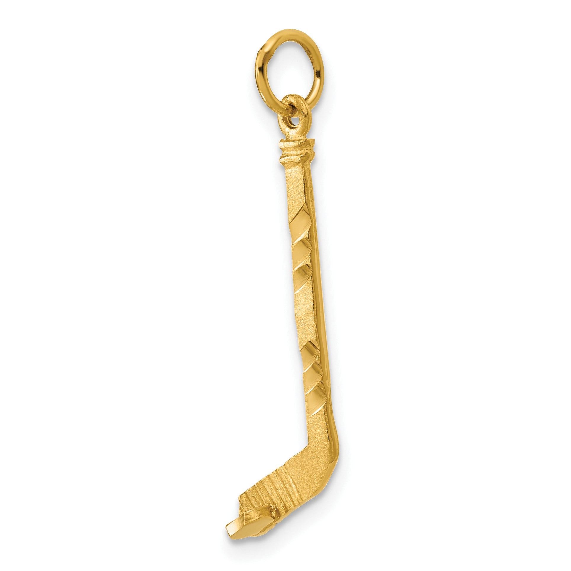 14k Satin Diamond-cut Hockey Stick Charm