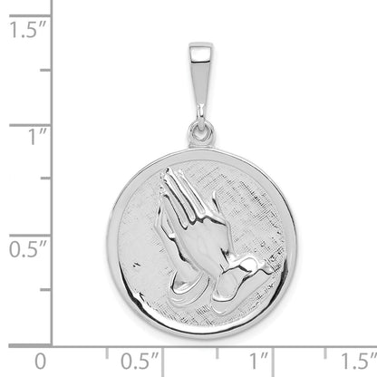 14k White Gold Reversible Praying Hands and Serenity Prayer Pendant