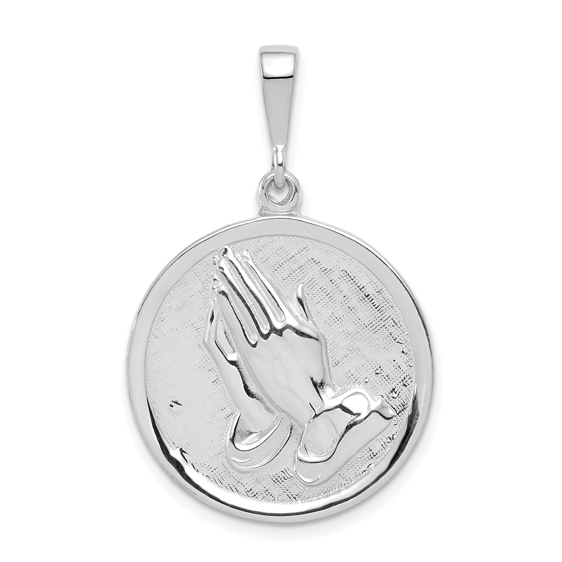 14k White Gold Reversible Praying Hands and Serenity Prayer Pendant