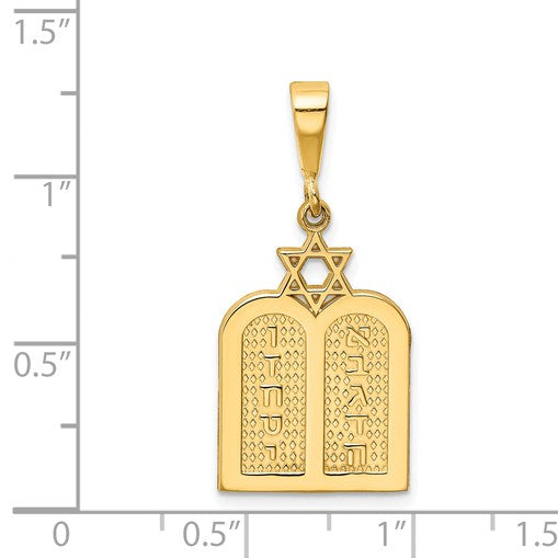 14K Polished 10 Commandment Tablets with Star Of David Charm