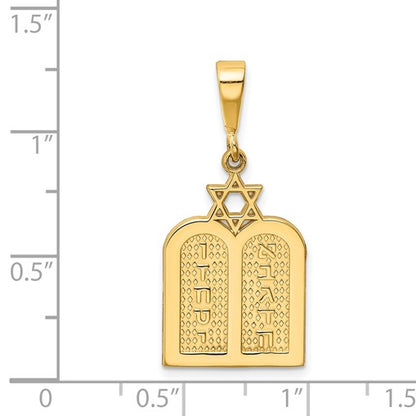 14K Polished 10 Commandment Tablets with Star Of David Charm
