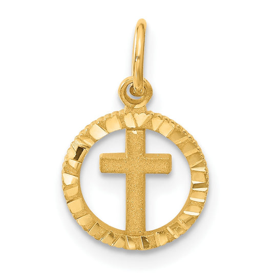 14K Eternal Life Cross in Circle Charm