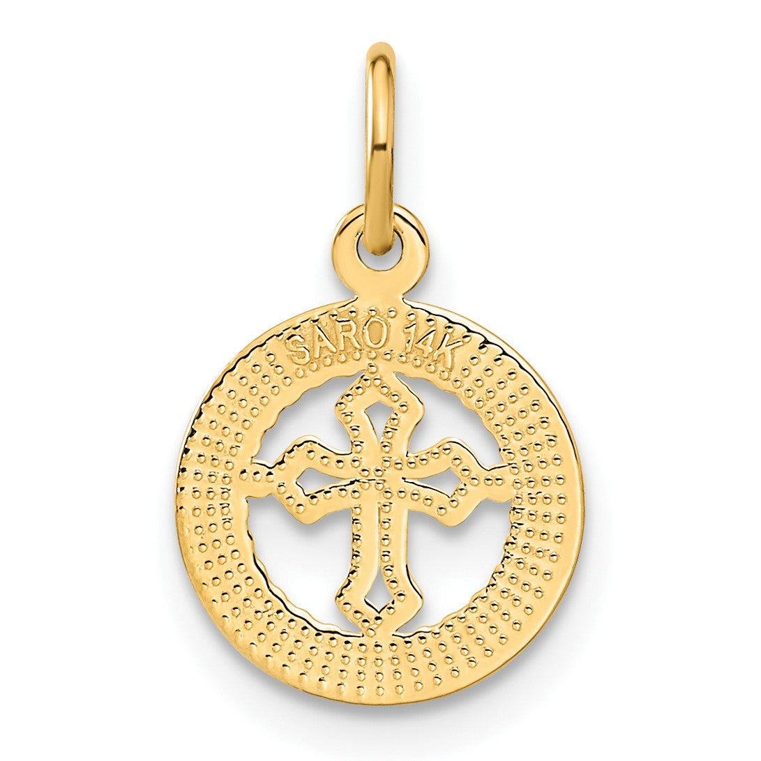 14K Diamond-cut Eternal Life Cross in Circle Charm