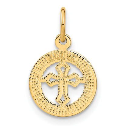 14K Diamond-cut Eternal Life Cross in Circle Charm