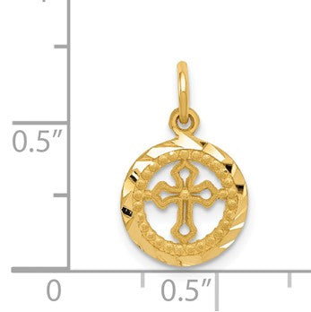 14K Diamond-cut Eternal Life Cross in Circle Charm