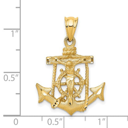 14k Satin Diamond-cut Mariners Crucifix Pendant