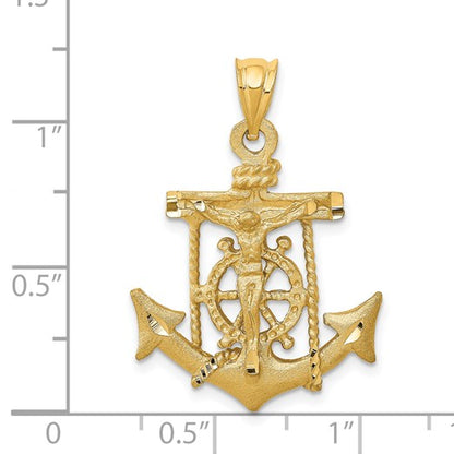 14k Satin Diamond-cut Mariners Crucifix Pendant