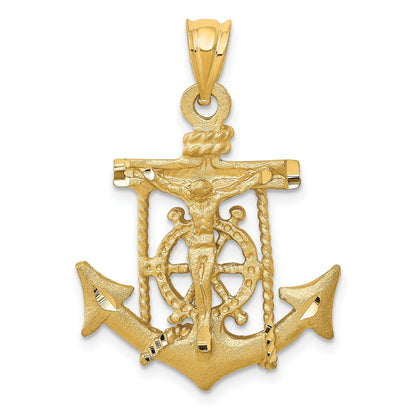 14k Satin Diamond-cut Mariners Crucifix Pendant