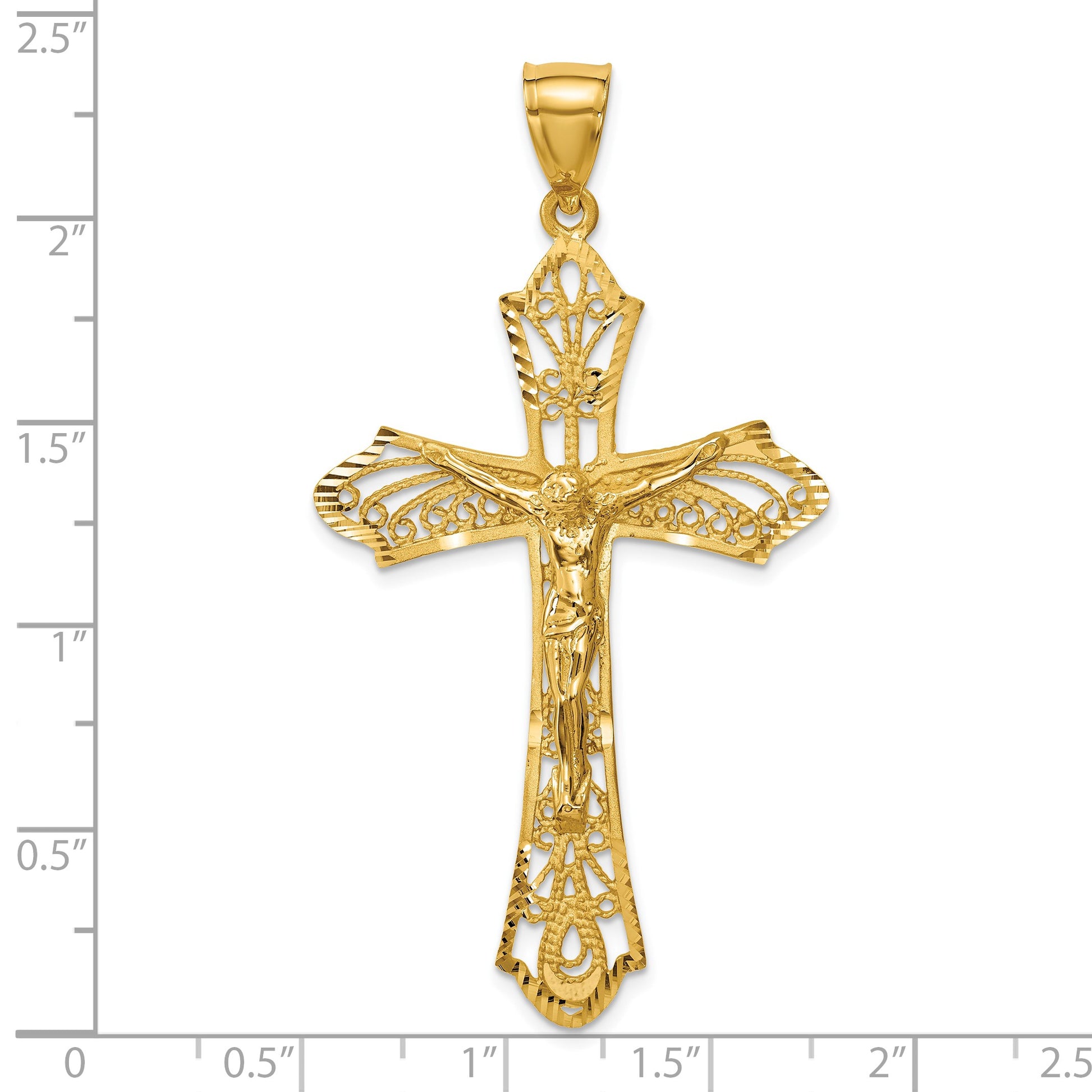 14K Satin Diamond-Cut Crucifix Pendant
