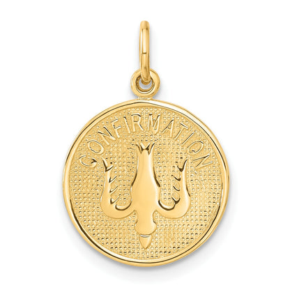 14k Polished CONFIRMATION with Dove Round Charm