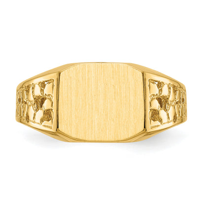 14k 10.5x9.0mm Octagon Open Back Mens Nugget Signet Ring