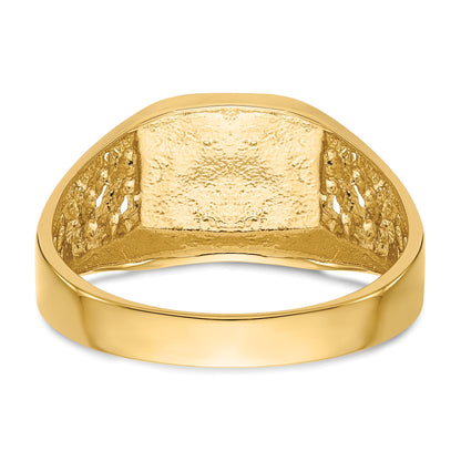 14k 10.5x9.0mm Octagon Open Back Mens Nugget Signet Ring