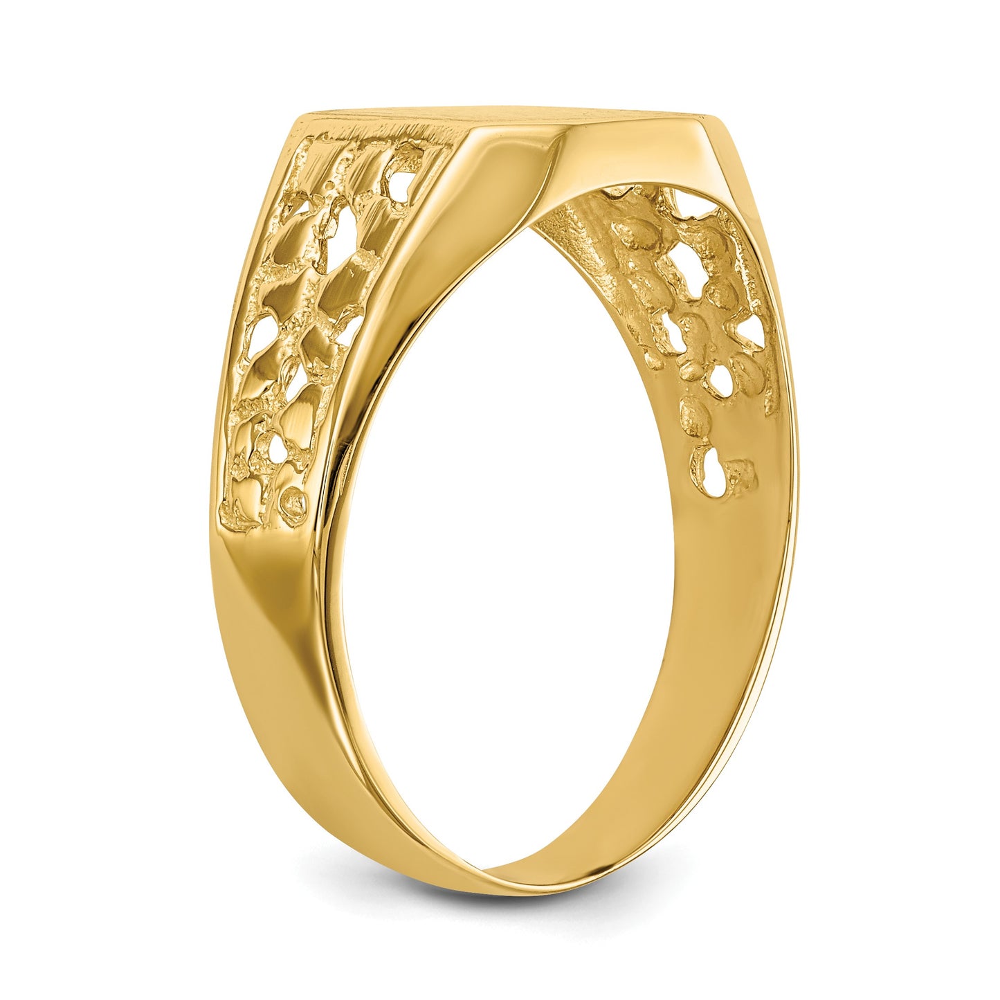 14k 10.5x9.0mm Octagon Open Back Mens Nugget Signet Ring