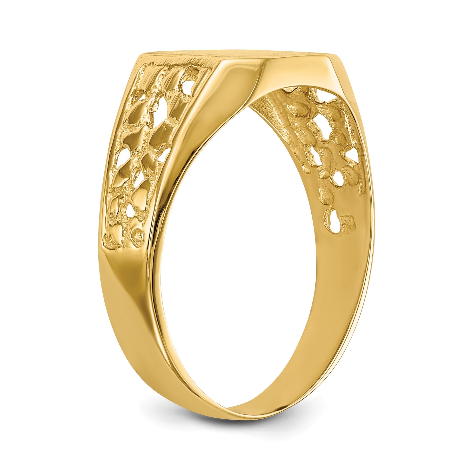 14k 10.5x9.0mm Octagon Open Back Mens Nugget Signet Ring