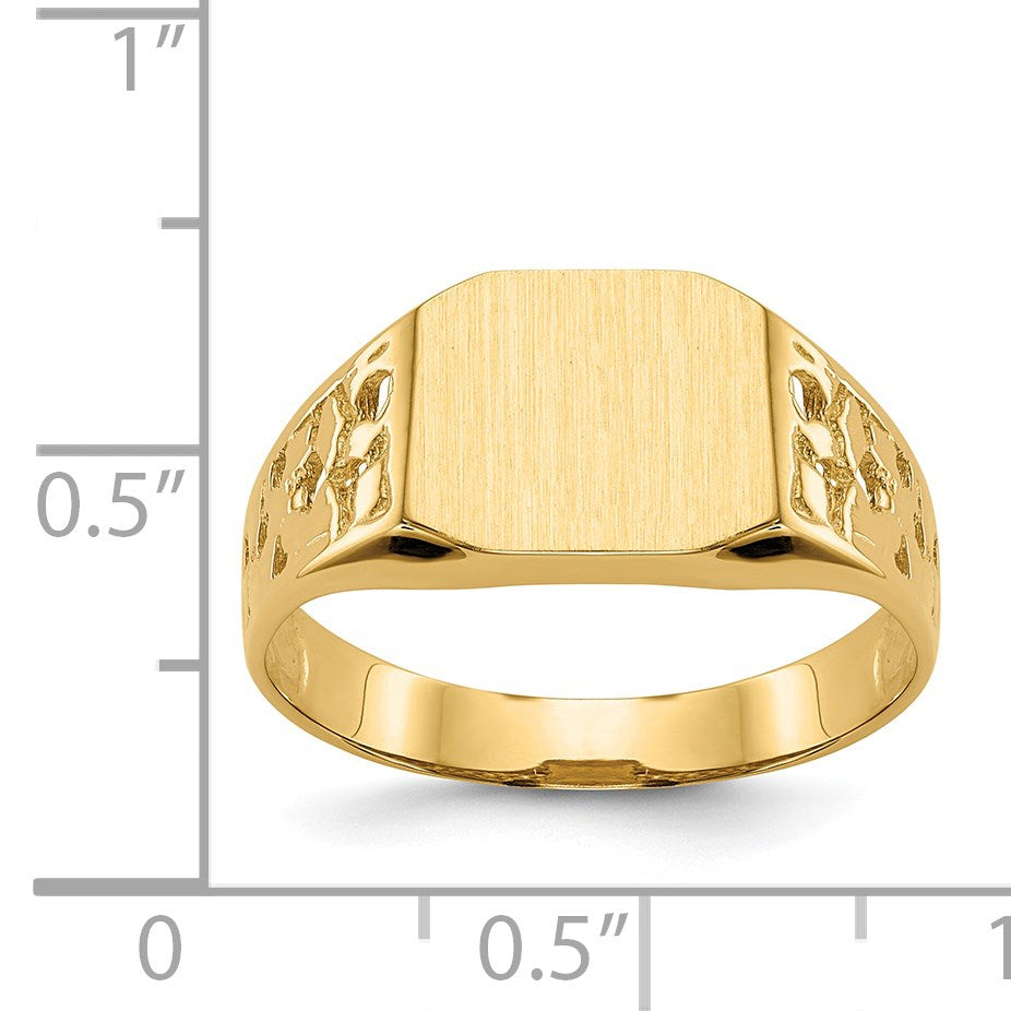 14k 10.5x9.0mm Octagon Open Back Mens Nugget Signet Ring