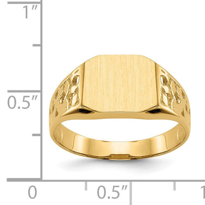 14k 10.5x9.0mm Octagon Open Back Mens Nugget Signet Ring