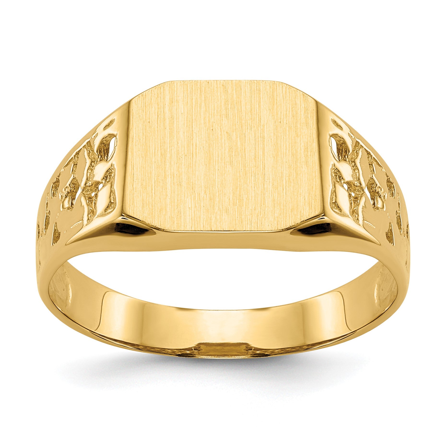 14k 10.5x9.0mm Octagon Open Back Mens Nugget Signet Ring