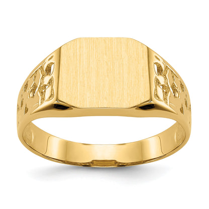 14k 10.5x9.0mm Octagon Open Back Mens Nugget Signet Ring