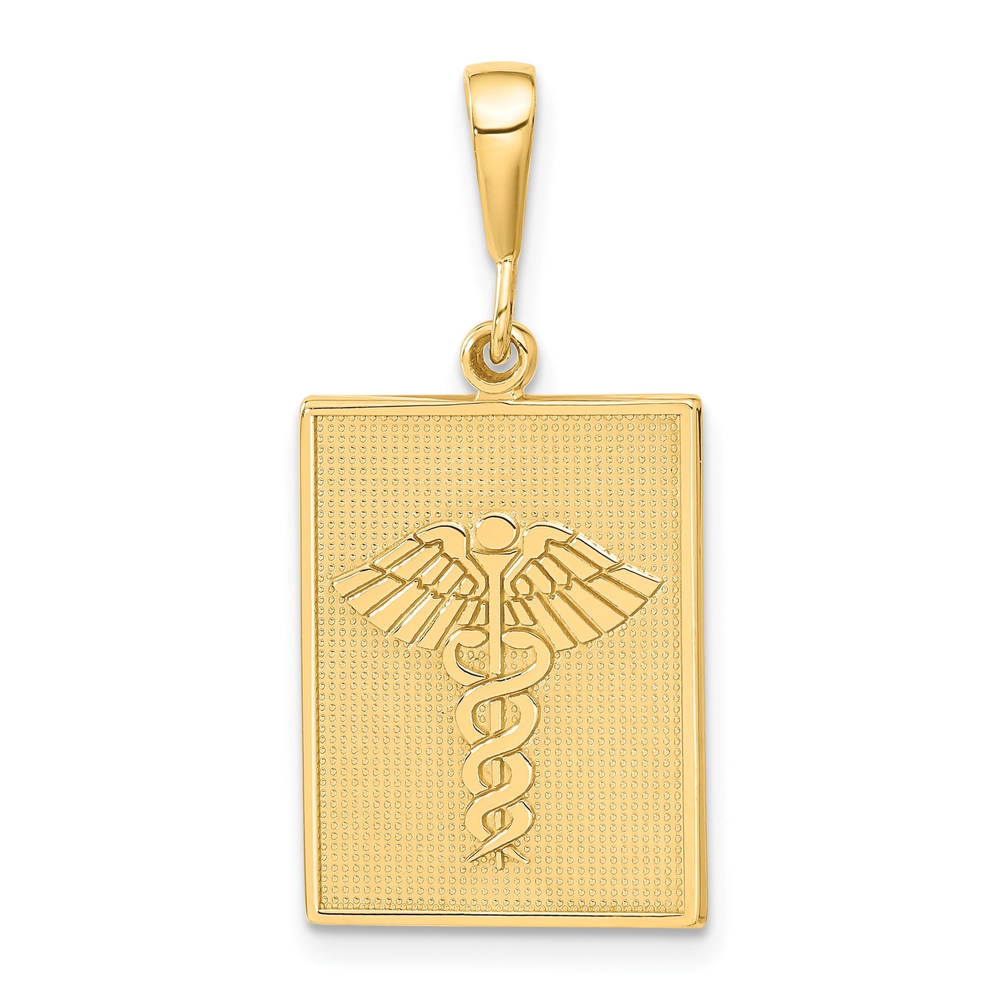 14k Textured Back Caduceus Pendant