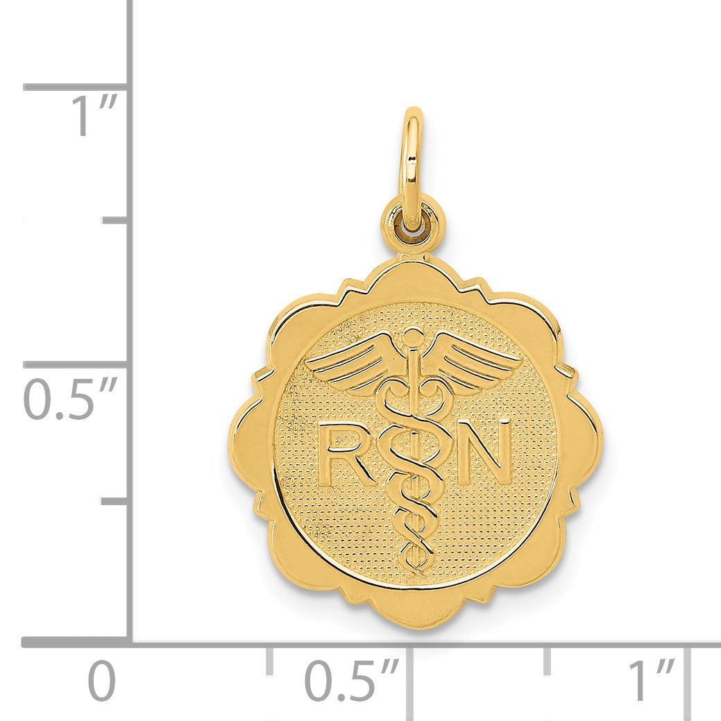 14k RN Registered Nurse Textured Back Disc Charm