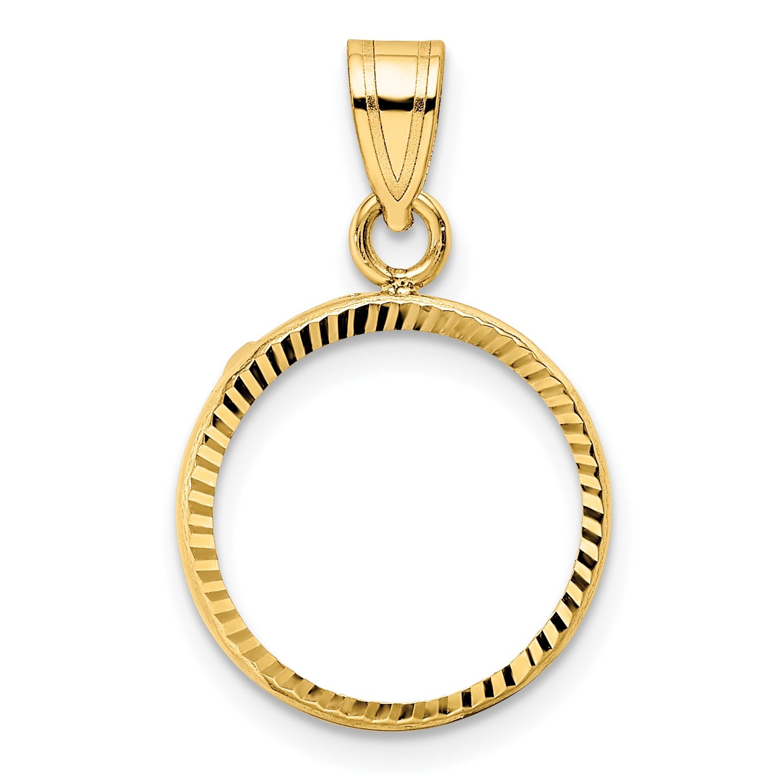 Wideband Distinguished Coin Jewelry 14k Polished and Diamond-cut 14.0mm Prong Coin Bezel Pendant
