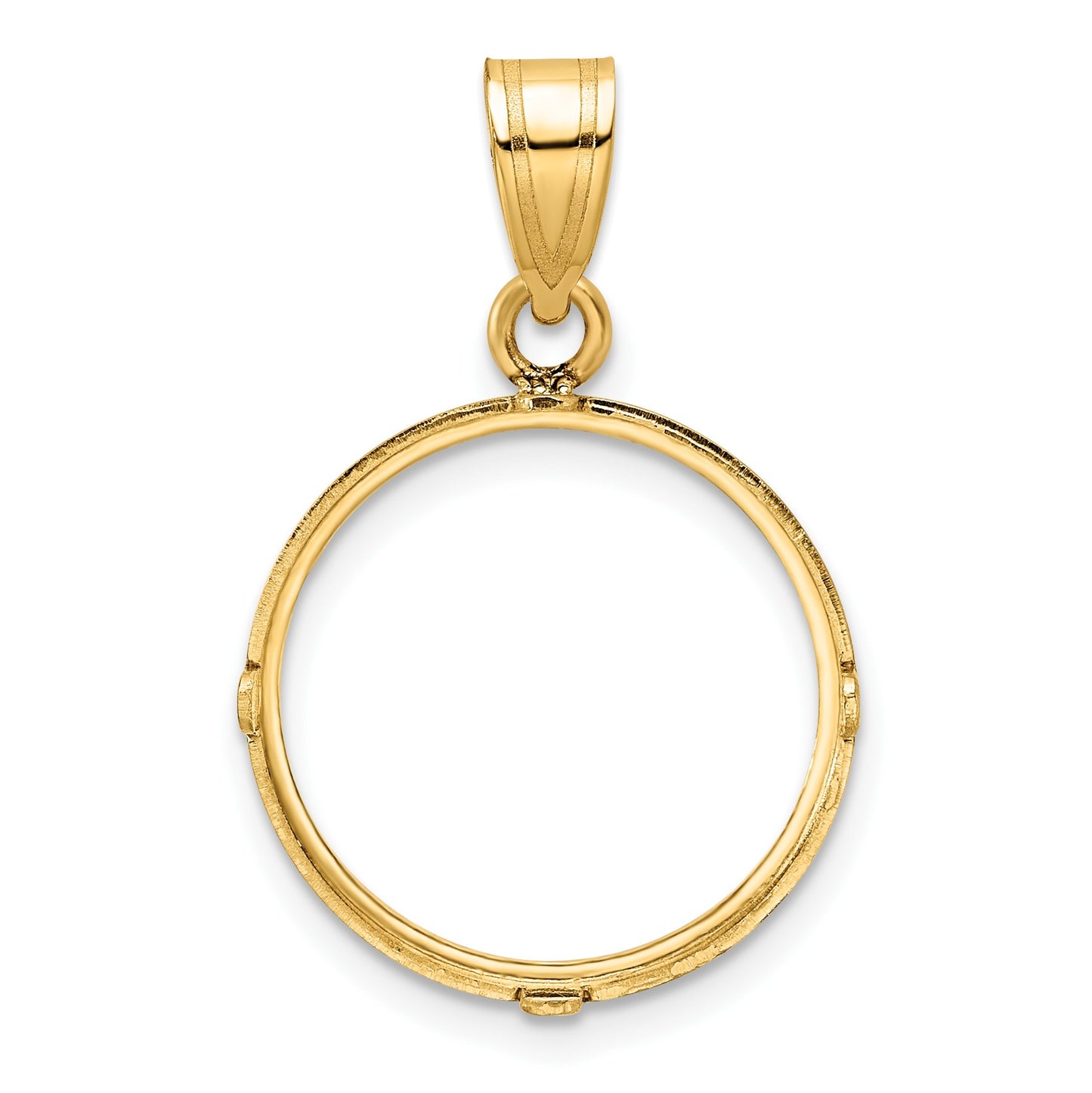 Wideband Distinguished Coin Jewelry 14k Polished and Diamond-cut 16.5mm Prong Coin Bezel Pendant
