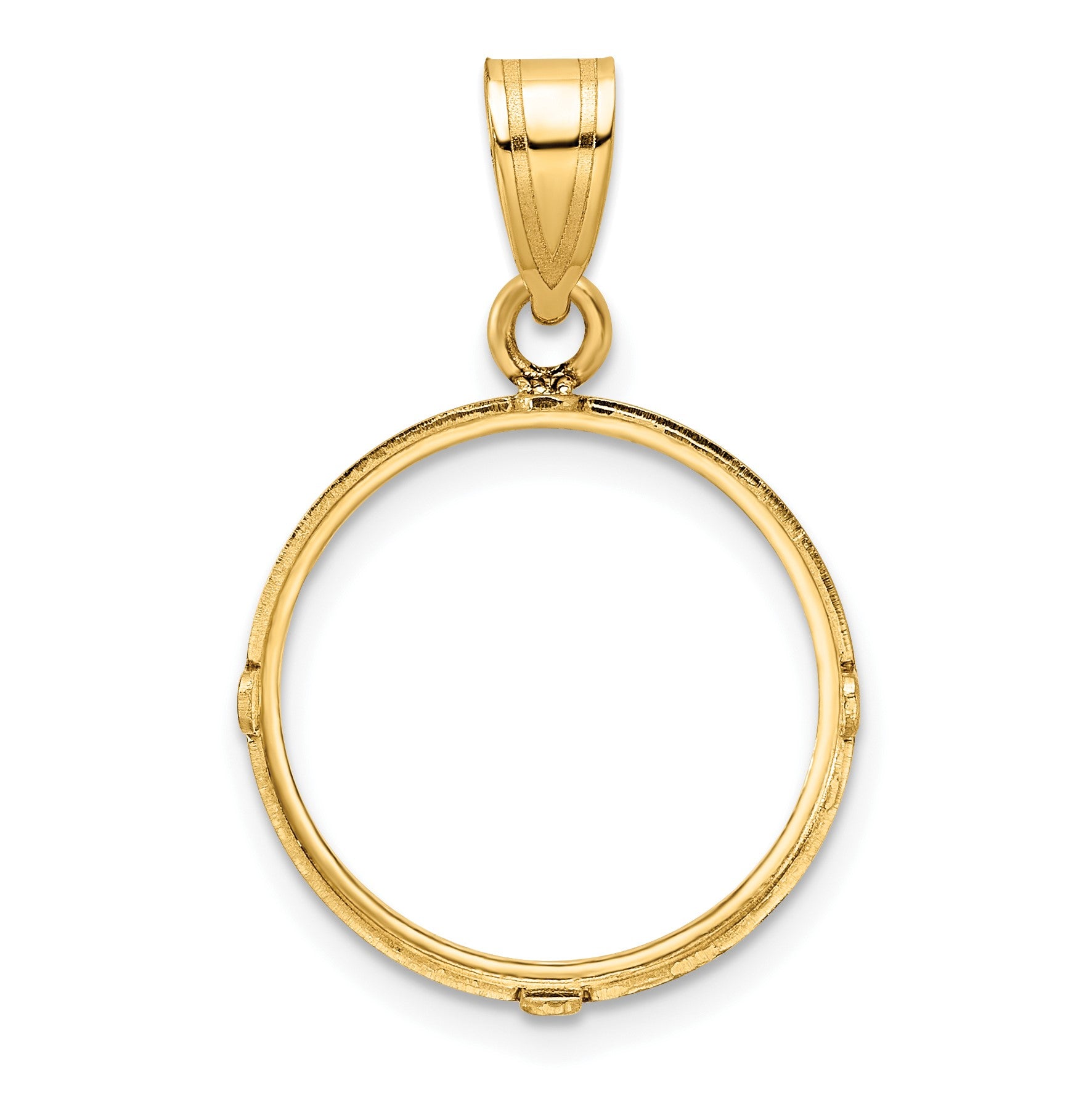 Wideband Distinguished Coin Jewelry 14k Polished and Diamond-cut 16.5mm Prong Coin Bezel Pendant