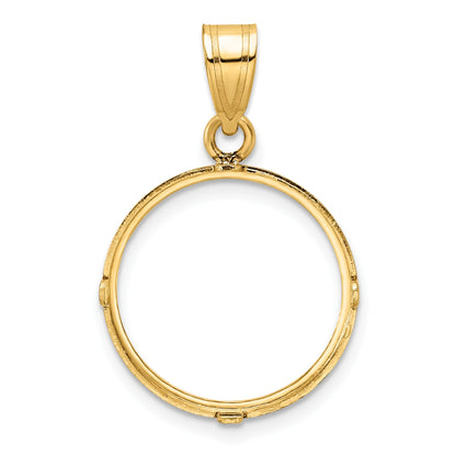 Wideband Distinguished Coin Jewelry 14k Polished and Diamond-cut 16.5mm Prong Coin Bezel Pendant