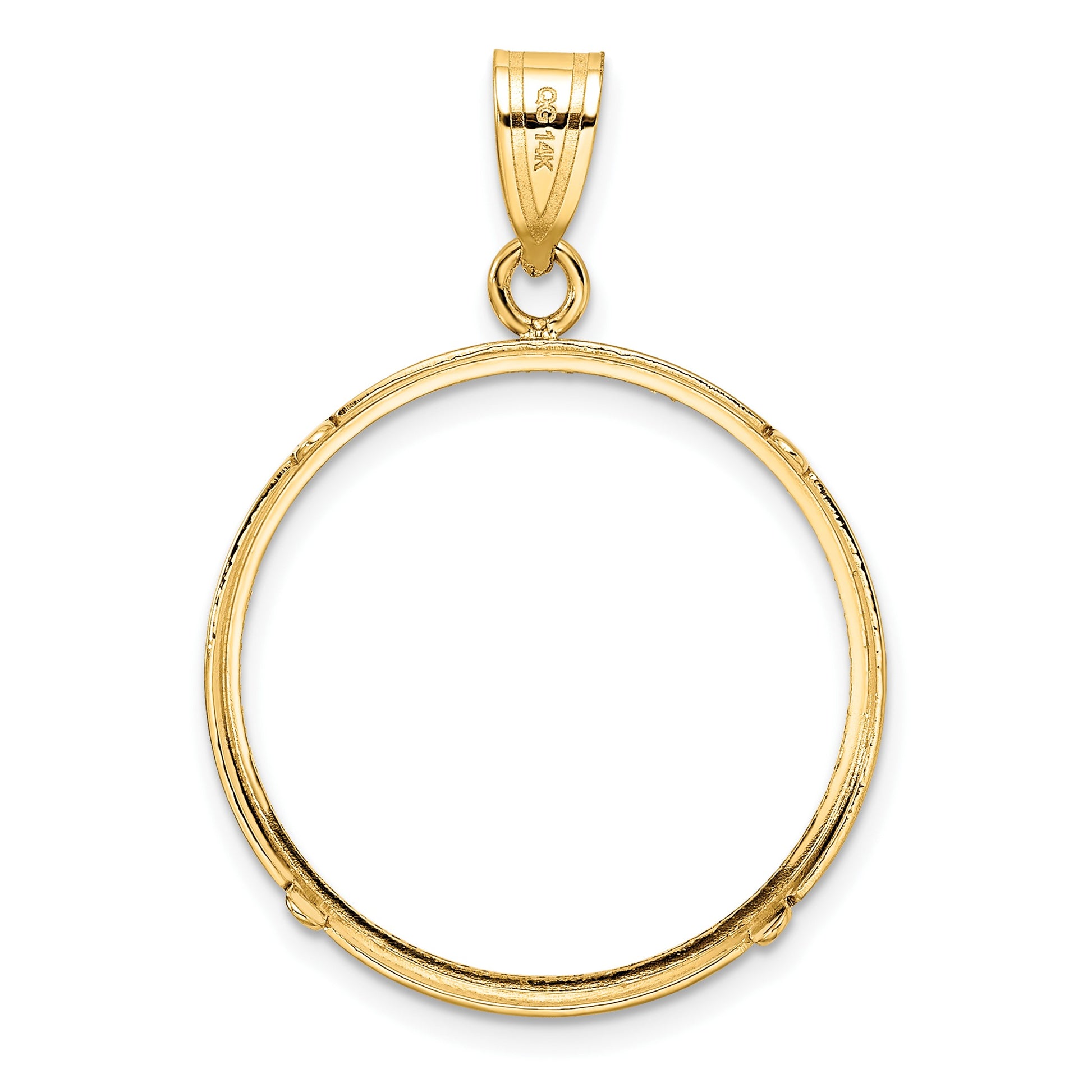 Wideband Distinguished Coin Jewelry 14k Polished and Diamond-cut 22.0mm Prong Coin Bezel Pendant