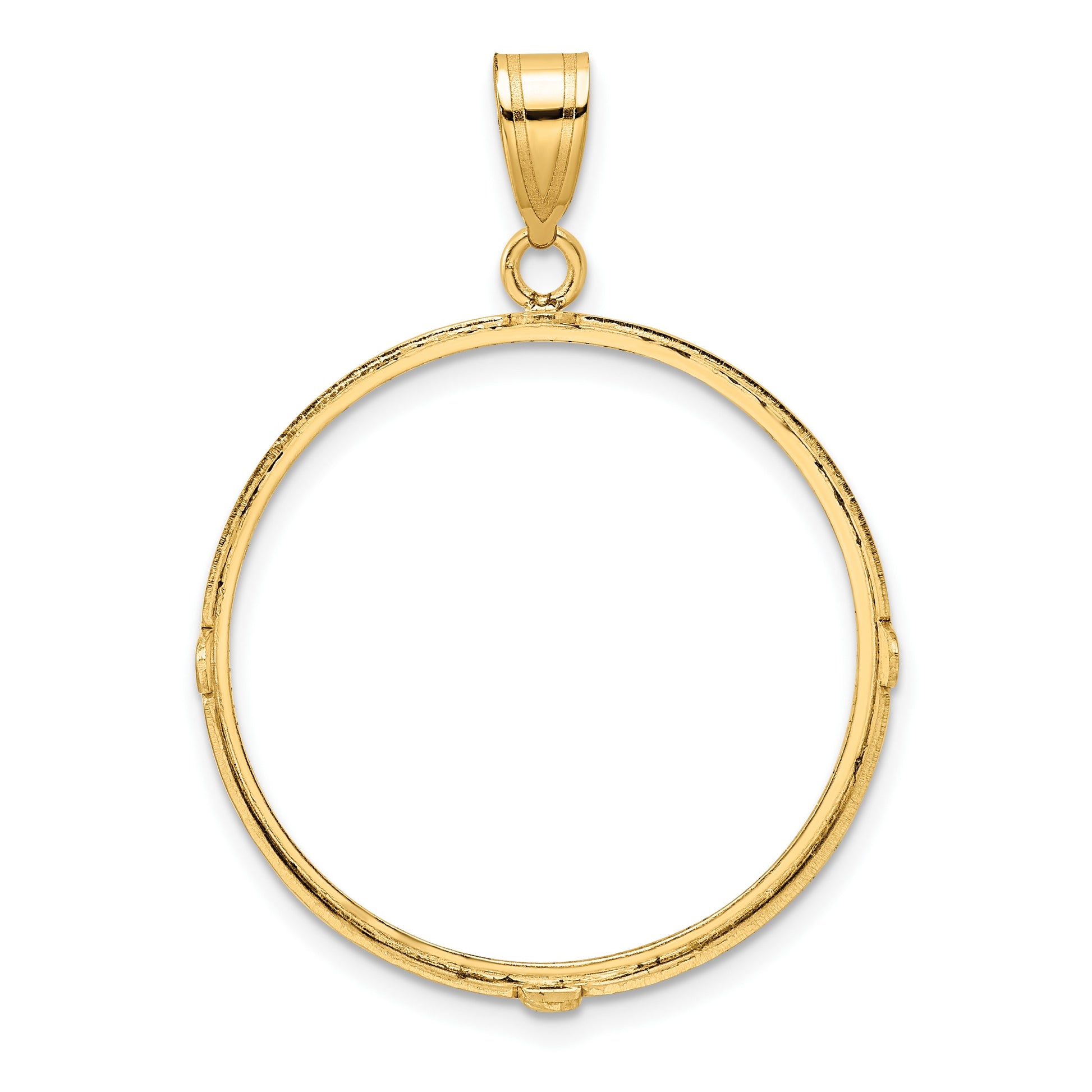Wideband Distinguished Coin Jewelry 14k Polished and Diamond-cut 27.0mm Prong Coin Bezel Pendant