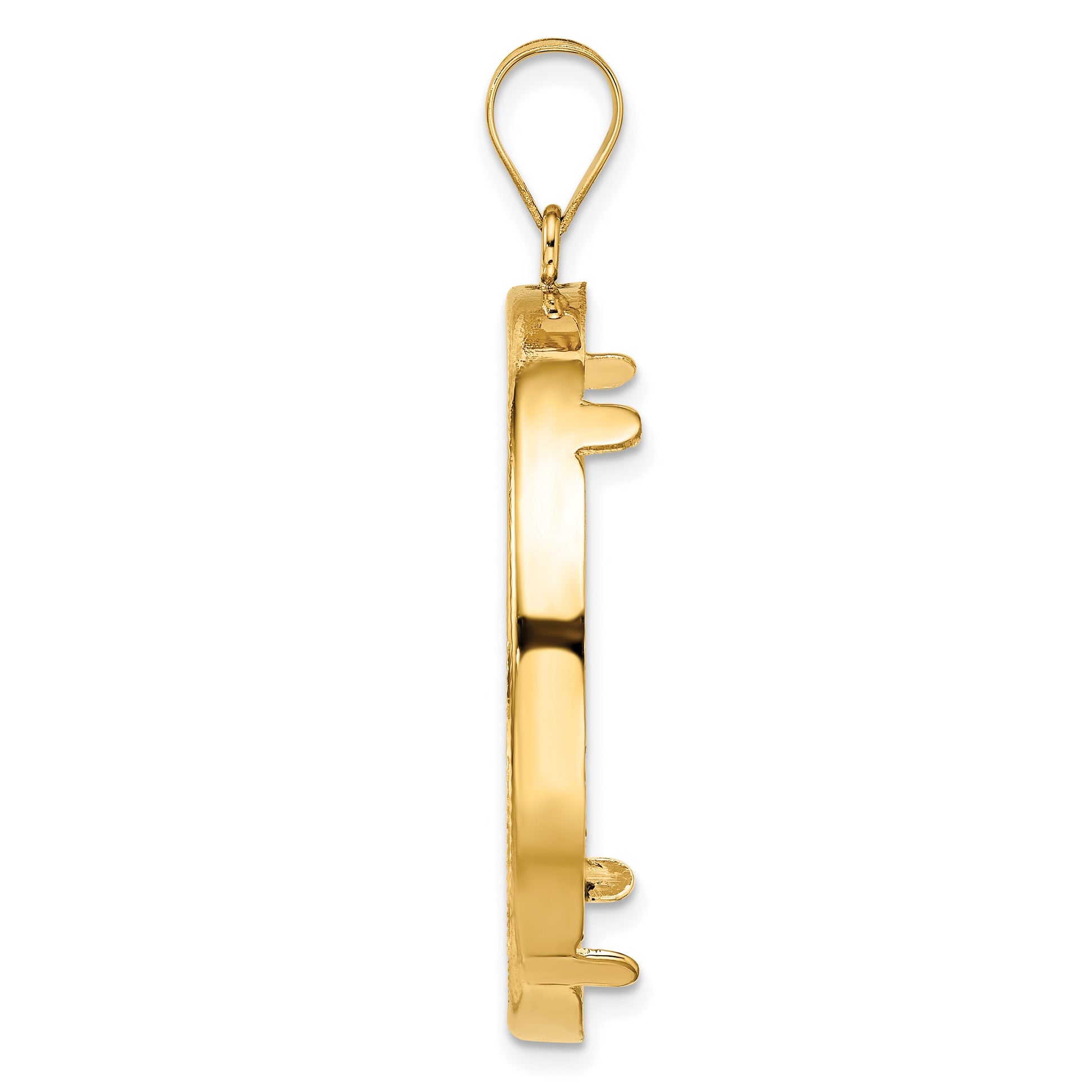 Wideband Distinguished Coin Jewelry 14k Polished and Diamond-cut 32.7mm Prong Coin Bezel Pendant