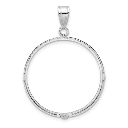 Wideband Distinguished Coin Jewelry 14k White Gold Polished and Diamond-cut 27.0mm Prong Coin Bezel Pendant