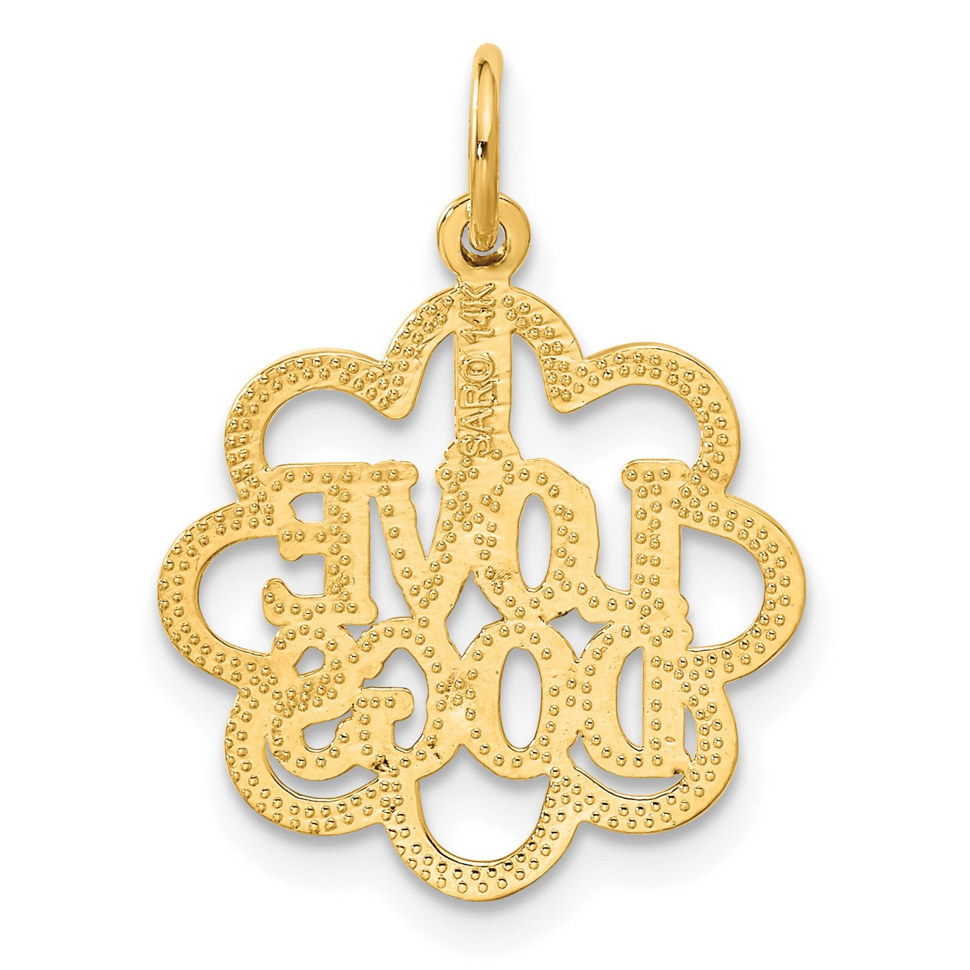 14k I LOVE DOGS In Scalloped Circle Charm
