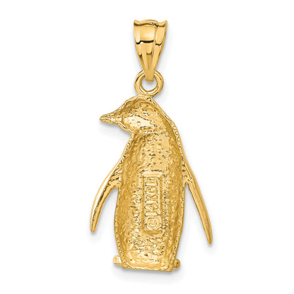 14k Polished and Textured Penguin Charm
