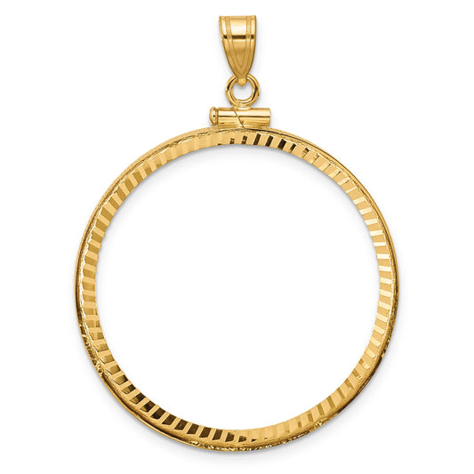 Wideband Distinguished Coin Jewelry 14k Polished and Diamond-cut 32.7mm x 3.00mm Screw Top Coin Bezel Pendant