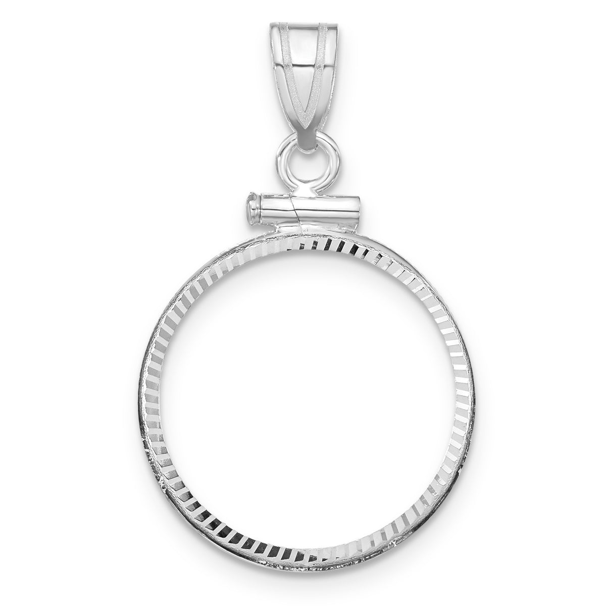 Wideband Distinguished Coin Jewelry 14k White Gold Polished and Diamond-cut 17.8mm x 1.35mm Screw Top Coin Bezel Pendant